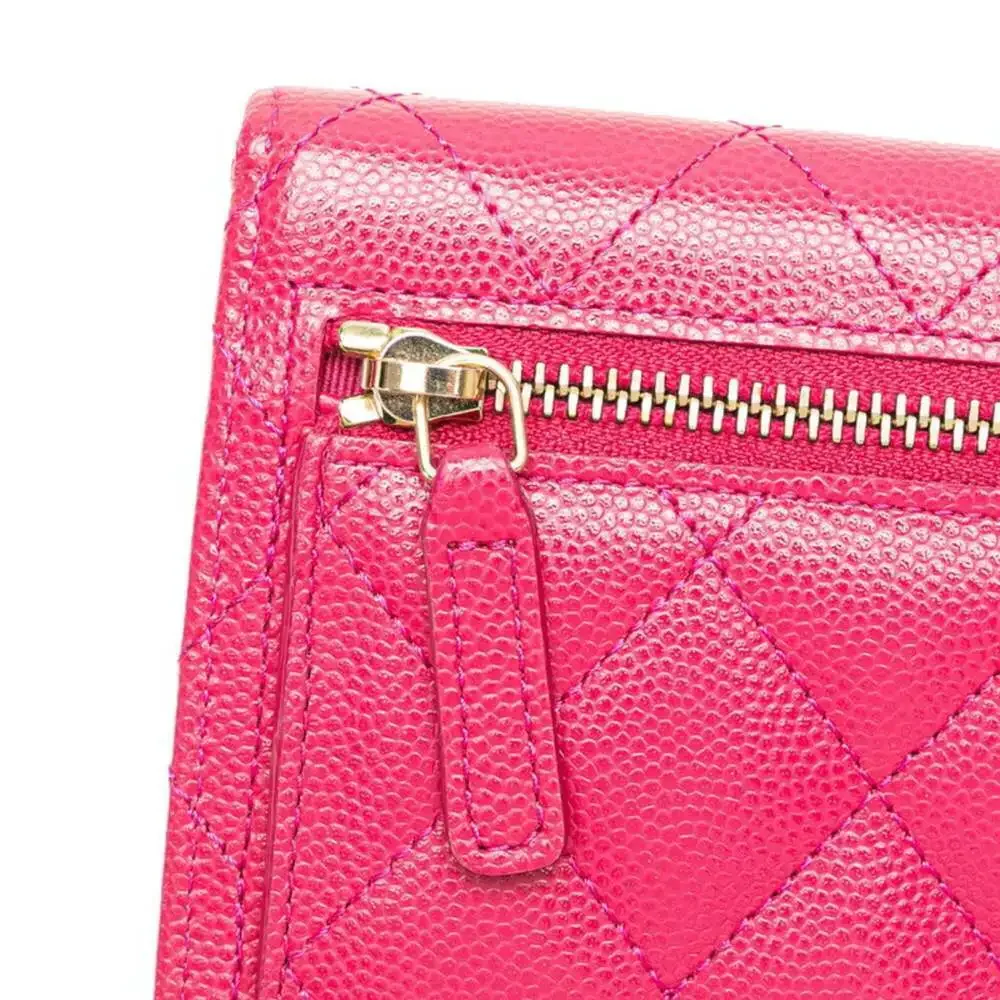 CHANEL Pink Caviar Leather Logo Wallet